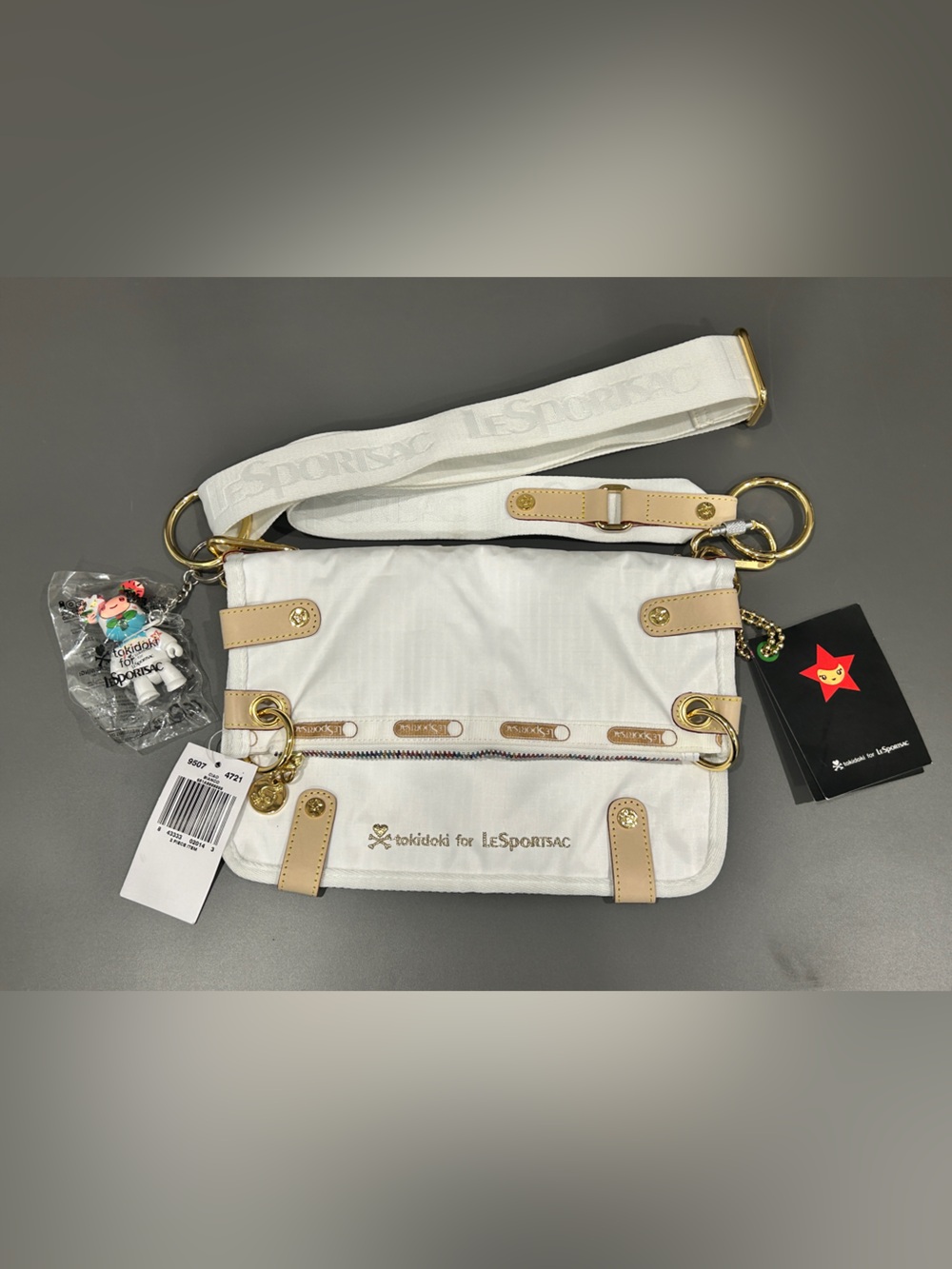 Tokidoki x Lesportsac Ciao White Gold Blanco Crossbody Fold-over Small Bag